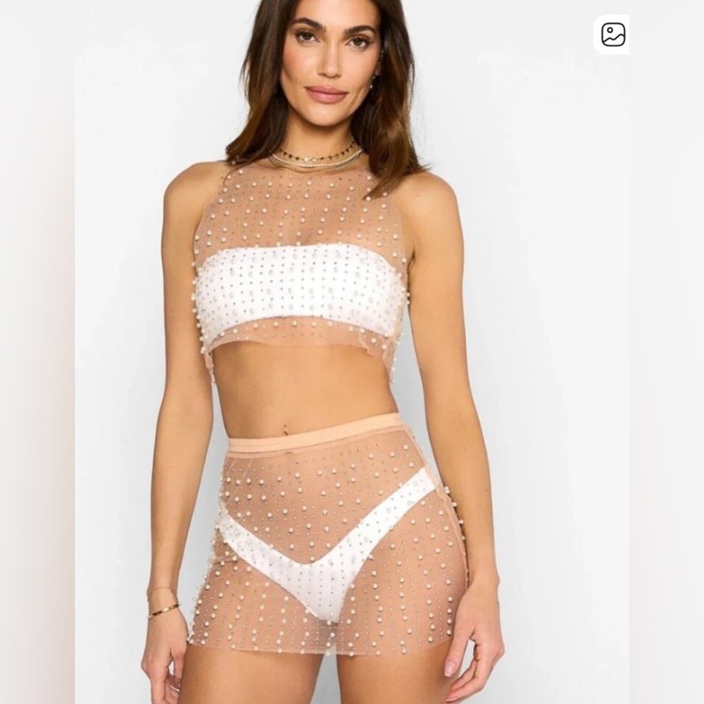 Beach Bunny Pearl Mesh Swim Cover-Up Set, Size S